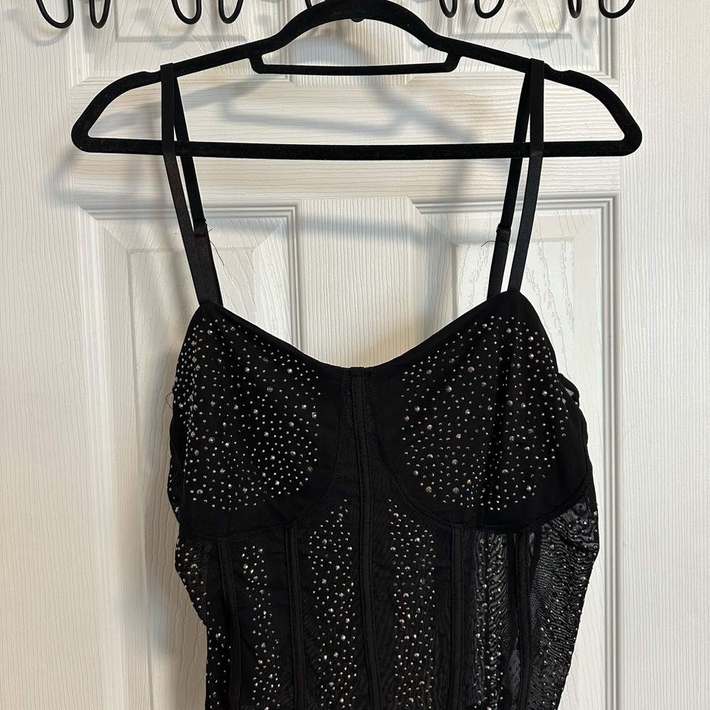 Zenobia Black Sheer Rhinestone Top